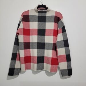 TAHARI WOMEN'S PLAID TURTLE NECK PULLOVER SWEATER LOOSE FIT SIZE LARGE